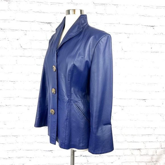 •NWOT VINTAGE |•TERRY LEWIS•| Purple Leather Blazer Jacket Size Medium - Picture 4 of 16